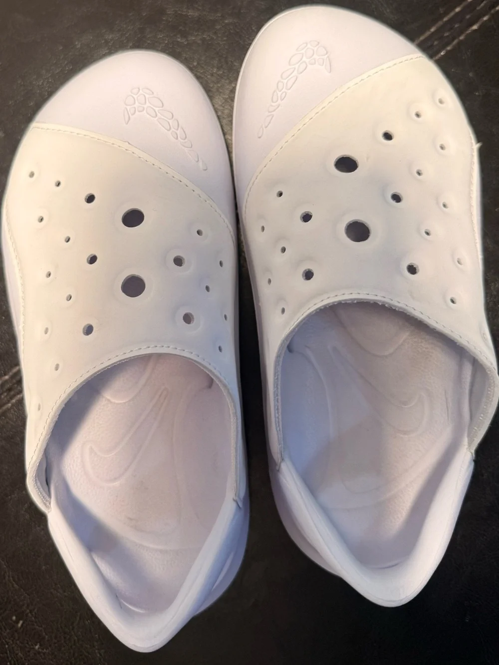 Nike Kids White Slip-On Sandal with Neon Yellow Aqua Swoosh size 13c